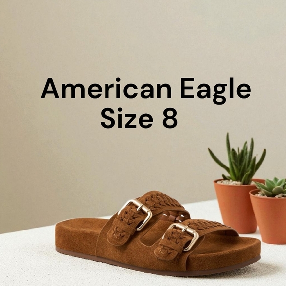 New! AEO Suede-Look Cognac Slides | Trending Fall 2025 Size 8 - Picture 7 of 7